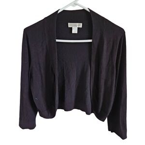 Christopher & Banks Size M Cropped Long Sleeve Open Cardigan Black Rounded Hem